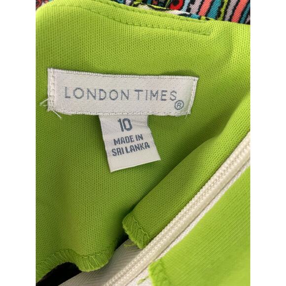 London Times sleeveless bright multi color sheath dress women's size 10 - Picture 4 of 5